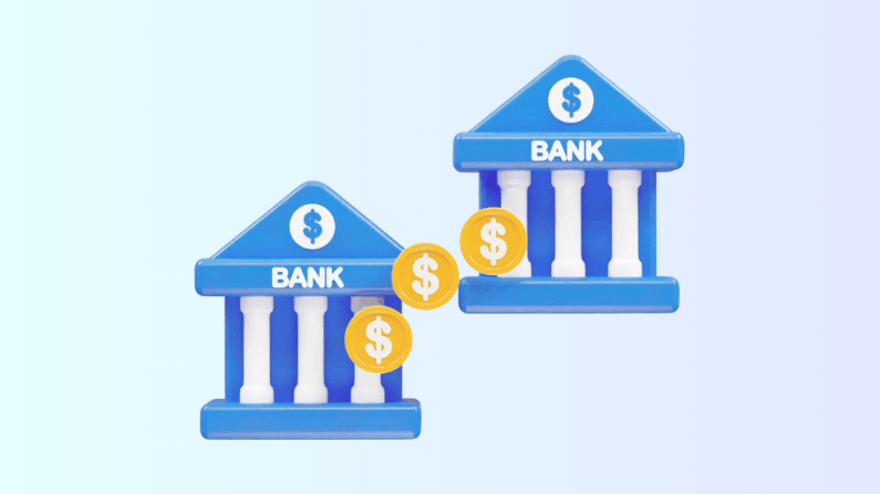 Two Blue Bank Icons with Dollar Signs, Symbolizing Finance or Banking Concepts